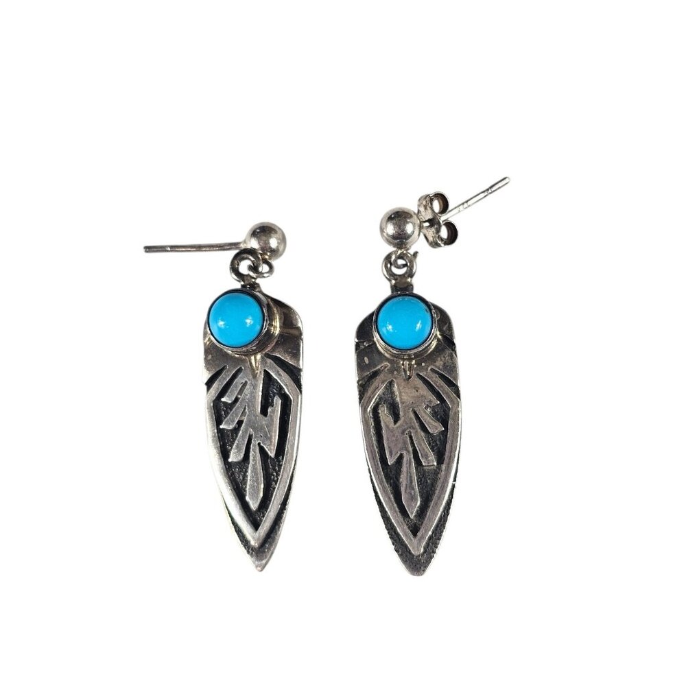 Kingman Turquoise set in Sterling Silver Earring Pair Set South Western Style